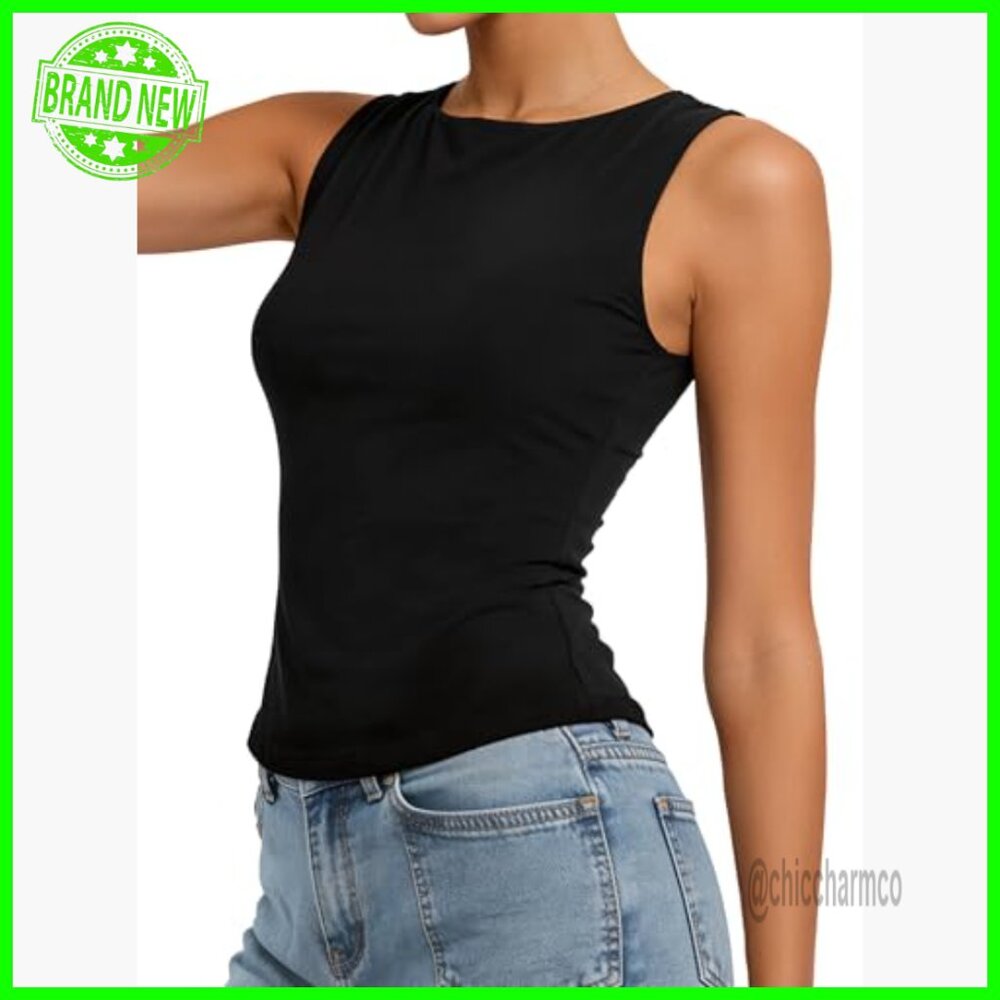 Sexy Open Back Tank Top with Tie Detail, Boat Neck, Slim Fit - Picture 4 of 6